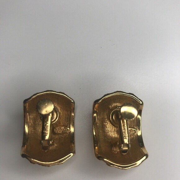 Vintage Clip On Earrings Napier Goldtone Screwbacks 1980s Flawed- Heavy tarnish - Picture 3 of 11